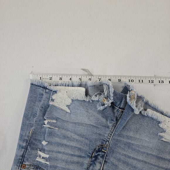 American Eagle Curvy Hi-Rise Shortie Distressed Jean Shorts Women’s Sz 4 Light - Picture 5 of 12